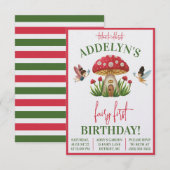 Invitation Fairy First Birthday, Garden Mushroom Anniversaire (Devant / Derrière)