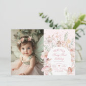 Invitation Fairy First Birthday Pastel Whimsical Photo (Debout devant)