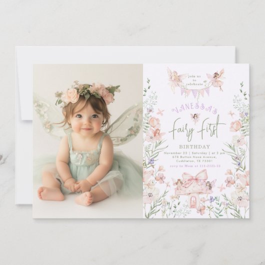 Invitation Fairy First Birthday Pastel Whimsical Photo (Devant)