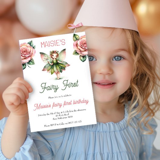 Invitation Fairy First Cute Aquarelle 1er Anniversaire