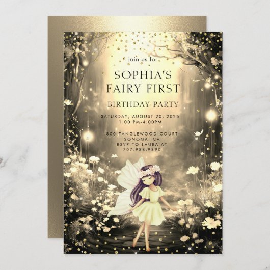 Invitation Fairy First Enchanted Forest Girl 1er anniversaire (Devant / Derrière)