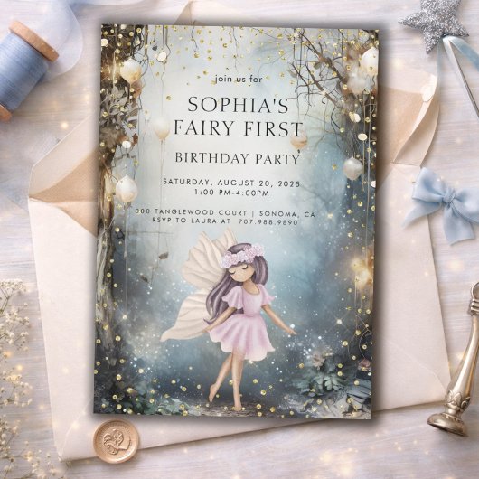 Invitation Fairy First Enchanted Forest Girl 1er anniversaire