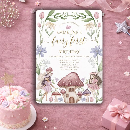 Invitation Fairy First Enchanted Forest Girl 1er anniversaire