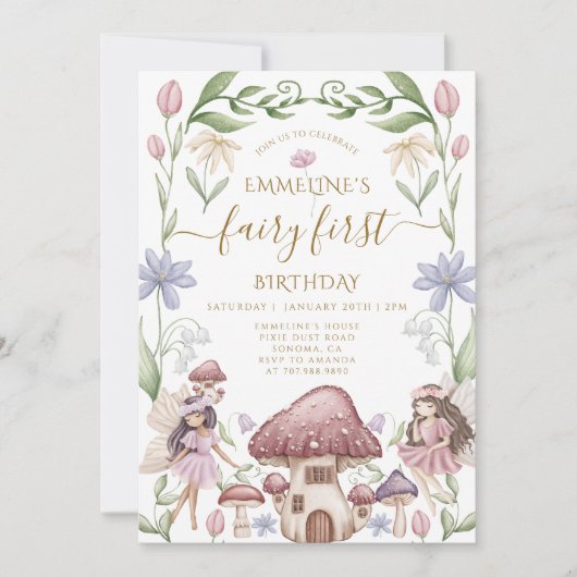 Invitation Fairy First Enchanted Forest Girl 1er anniversaire (Devant)