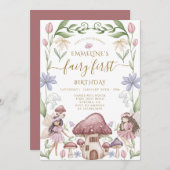 Invitation Fairy First Enchanted Forest Girl 1er anniversaire (Devant / Derrière)