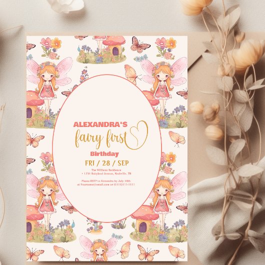 Invitation Fairy First Enchanted Woodland 1er Anniversaire