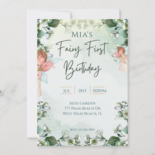 Invitation Fairy First Enchanted Woodland 1er Anniversaire (Devant)