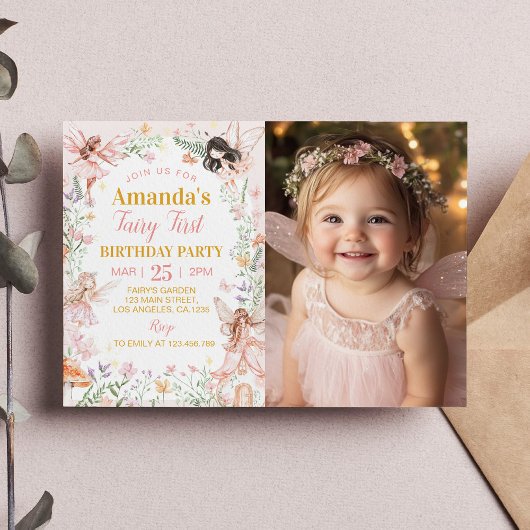 Invitation Fairy First Floral Garden Anniversaire Photo