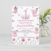 Invitation Fairy First Floral Garden Butterfly Birthday Party (Debout devant)