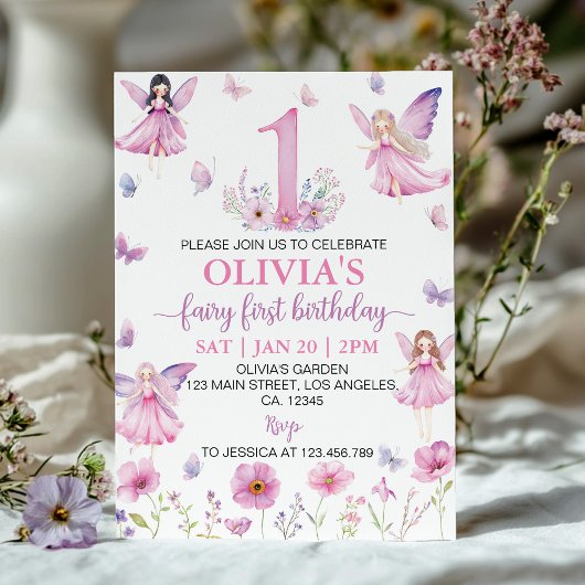Invitation Fairy First Floral Garden Butterfly Birthday Party