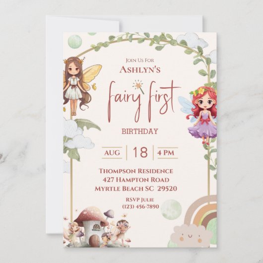 Invitation Fairy First Forest fête d'anniversaire (Devant)