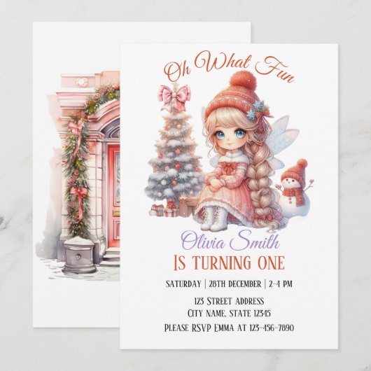 Invitation Fairy First Girl's 1st Birthday (Devant / Derrière)