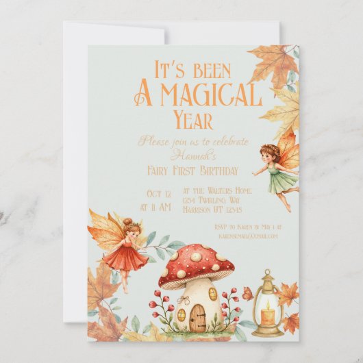 Invitation Fairy First Magic Fall Birthday (Devant)