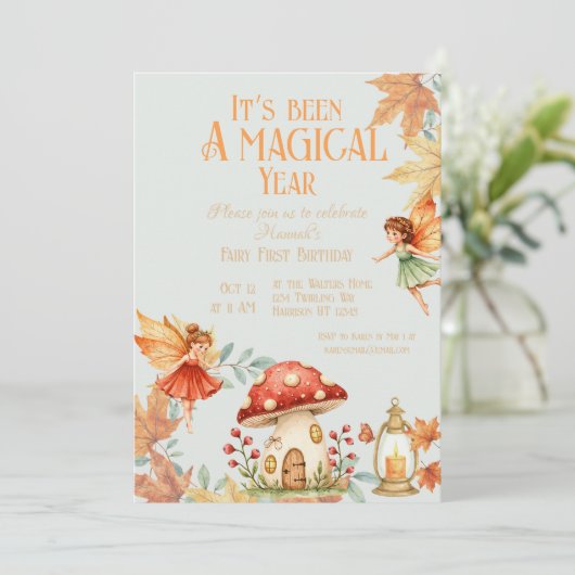Invitation Fairy First Magic Fall Birthday (Debout devant)