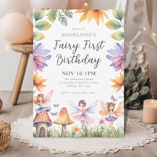 Invitation Fairy First Magical Garden 1er anniversaire