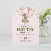 Invitation Fairy First Pastel Pink Bow Girls 1er anniversaire (Debout devant)