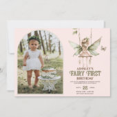 Invitation Fairy First Personnalisé Photo Pink 1er Anniversai (Devant)