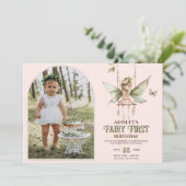 Invitation Fairy First Personnalisé Photo Pink 1er Anniversai (Debout devant)