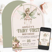 Invitation Fairy First Personnalisé Rose Sage 1er Anniversair