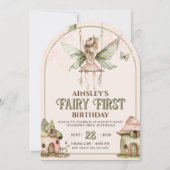 Invitation Fairy First Personnalisé Rose Sage 1er Anniversair (Devant)