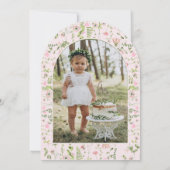 Invitation Fairy First Pink Bow Photo Girls 1er anniversaire (Dos)