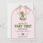 Invitation Fairy First Pink Bow Photo Girls 1er anniversaire (Devant)
