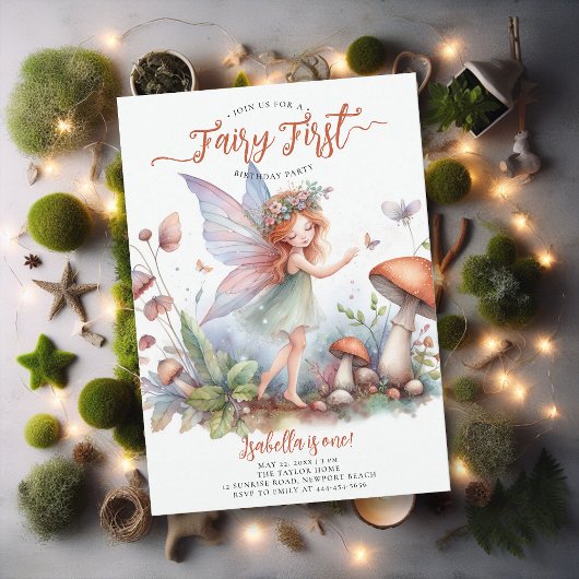Invitation Fairy First Terracotta Filles magiques 1er anniver