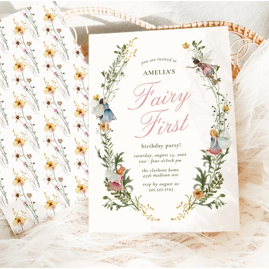 Invitation Fairy First Vintage Floral Anniversaire