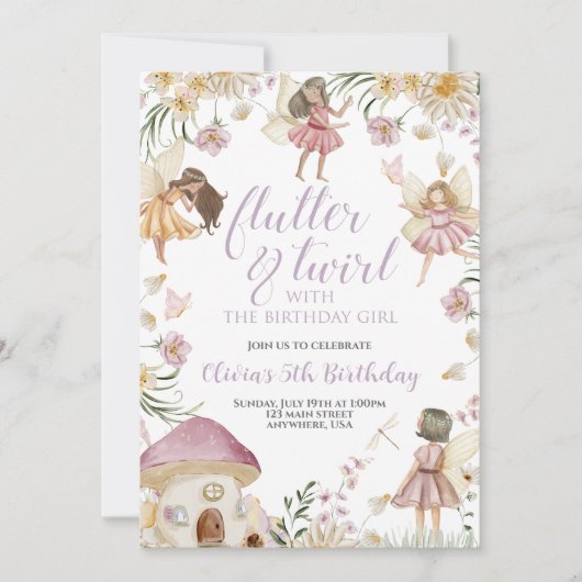 Invitation Fairy fleur sauvage anniversaire (Devant)