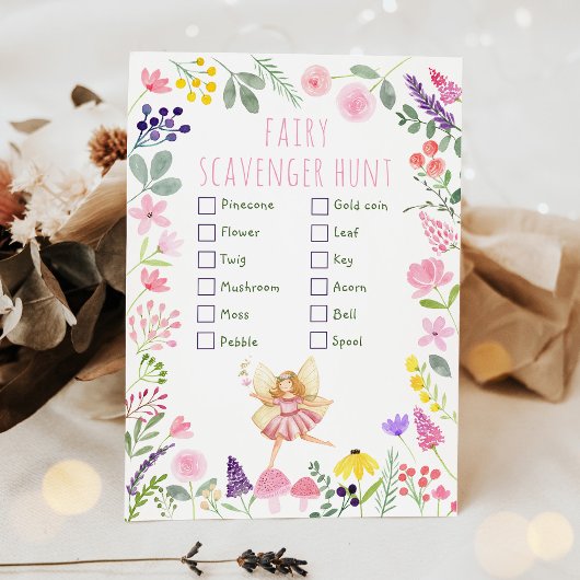 Invitation Fairy Fleur sauvage Anniversaire Jeu de chasse au 