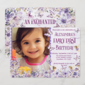 Invitation Fairy Florale Violette Premier Code QR Photo Anniv (Devant / Derrière)