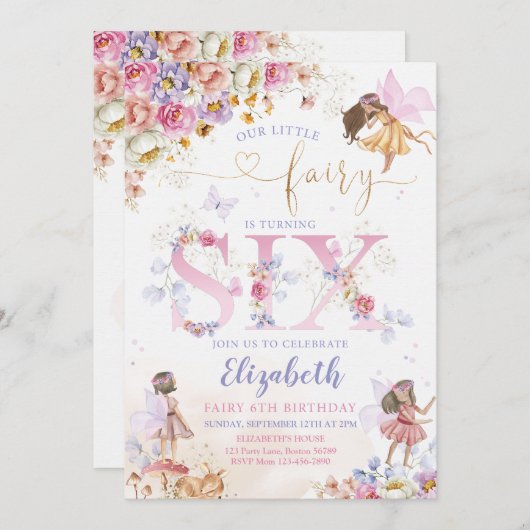 Invitation Fairy Garden Anniversaire (Devant / Derrière)