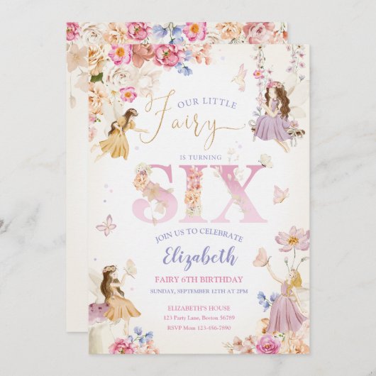 Invitation Fairy Garden Anniversaire (Devant / Derrière)
