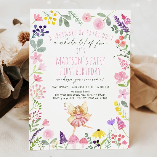 Invitation Fairy Garden Fleur sauvage 1er anniversaire