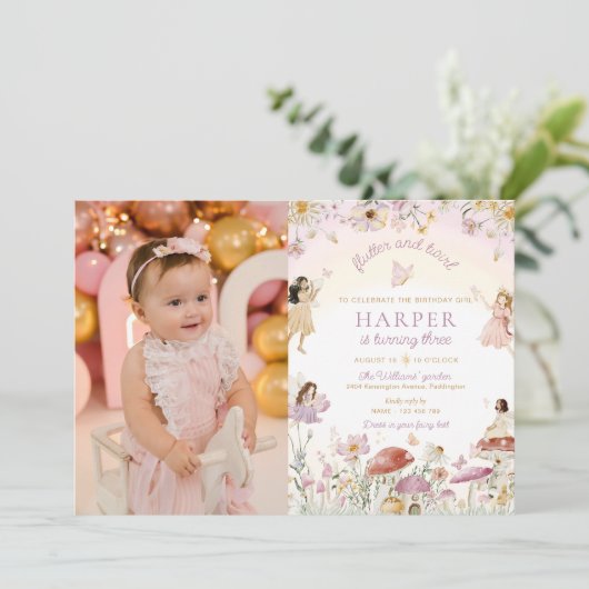 Invitation Fairy Garden Photo fête d'anniversaire (Debout devant)