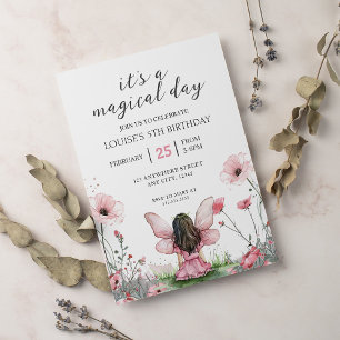 Invitation Fairy Girl Jardin rose Anniversaire