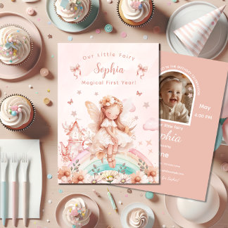 Invitation Fairy Girl Magical Teapot Rainbow Photo Anniversai