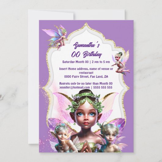 Invitation Fairy imaginaire whimsical pixie princesse violett (Devant)