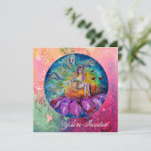 Invitation FAIRY IN NIGHT rose vert bleu jaune étincelles (Debout devant)