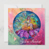 Invitation FAIRY IN NIGHT rose vert bleu jaune étincelles (Devant)