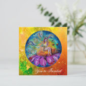 Invitation FAIRY IN NIGHT rose vert bleu jaune étincelles (Debout devant)