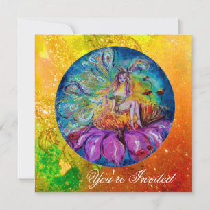 Invitation FAIRY IN NIGHT rose vert bleu jaune étincelles
