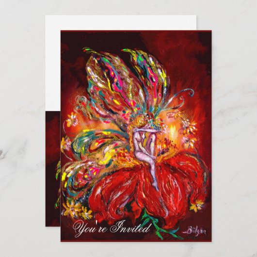 Invitation FAIRY IN RED jaune vert (Devant / Derrière)