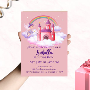 Invitation Fairy Kid's Birthday Fairytale Castle Rainbow