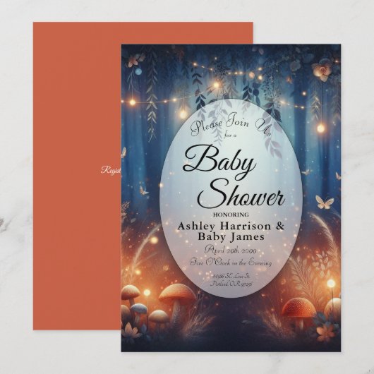 Invitation Fairy Lights in a Moonlit Forest Baby Shower (Devant / Derrière)