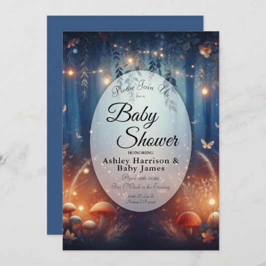 Invitation Fairy Lights in a Moonlit Forest Baby Shower (Devant / Derrière)