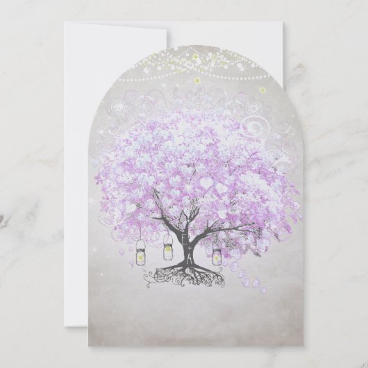 Invitation Fairy Lights Mason Jar Lavender Leaf Tree Mariage (Dos)