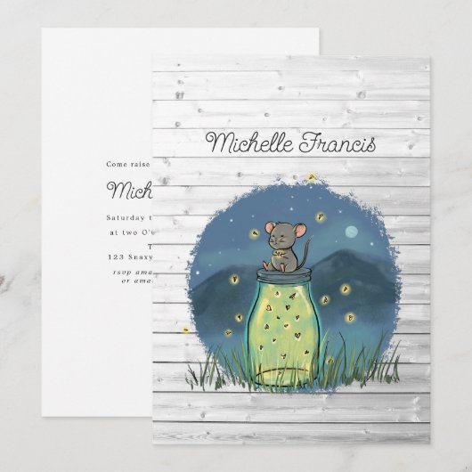Invitation Fairy-lights rustiques Souris Lucioles Pot en verr (Devant / Derrière)