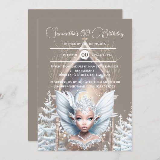 Invitation Fairy lune reine d'hiver portail magique enchanté (Devant / Derrière)
