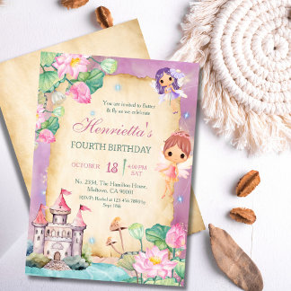 Invitation Fairy Magical Princess garden castle 4th Birthday
